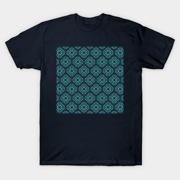 Retro Floral Geometric Tile / Pine Green T-Shirt by matise